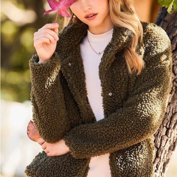 Olive Sherpa Jacket-LAST ONE - Picture 4 of 5